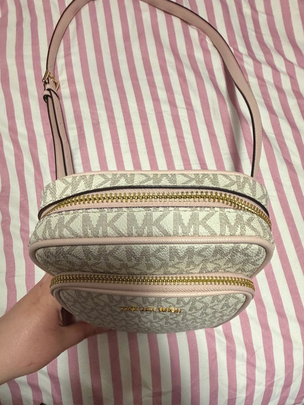 Michael Kors Women's Jet Set Travel Medium Logo Crossbody Pink Off White Grey - Picture 2 of 7